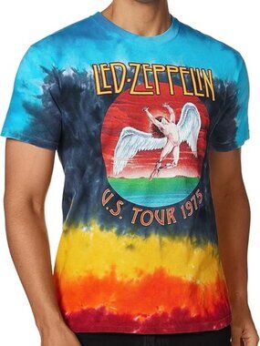 Led Zeppelin US Tour 1975 Men's Tie Dye Concert Tour Icarus Cotton Shirt Sz 2XL